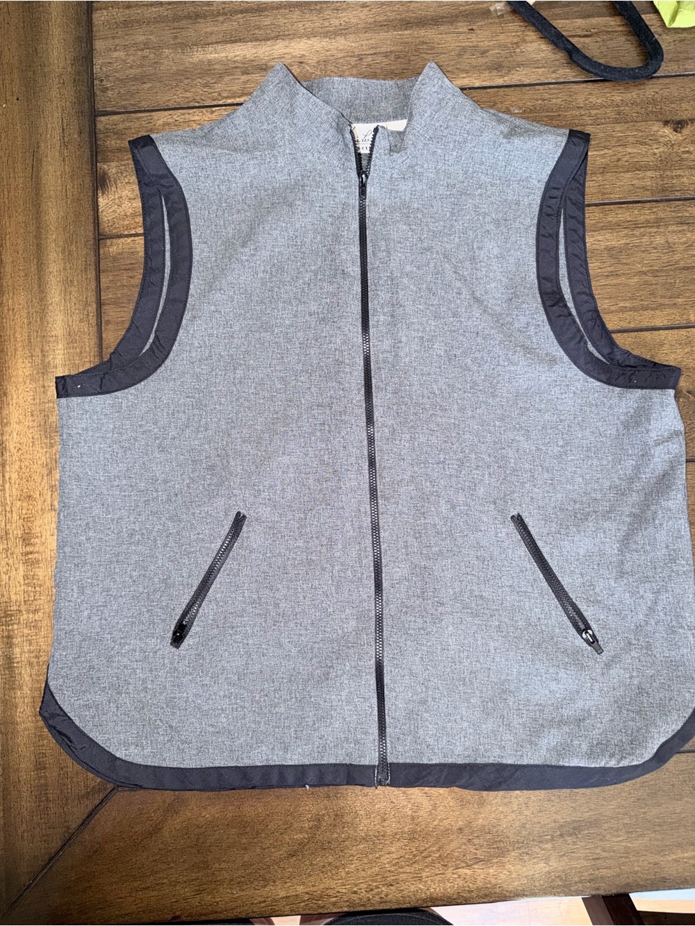 Kathie Lee Collection Light Gray Zip Front Vest with Black Trim